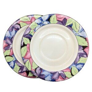 2 Vitromaster 6 3/8" Saucer Plates Stoneware 1993 Morning Glory Pattern